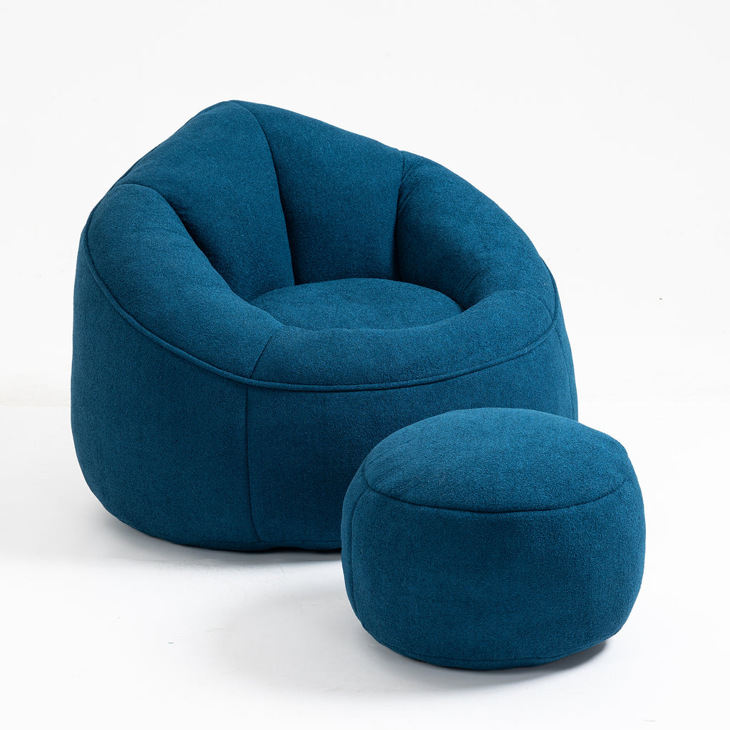 Bedding Bean Bag Sofa Chair with High-Pressure Foam and Footrest, Blue Microfiber - Grand Goldman Shop