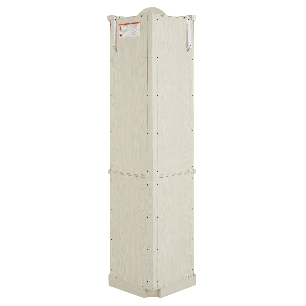 Curio Cabinet Lighted Glass Display Curio Cabinet w/Tempered Glass Doors and Shelves, Crown Corner Cabinet with Bulb, Corner Storage Decoration for Living room and Bedroom WHI - Grand Goldman Shop