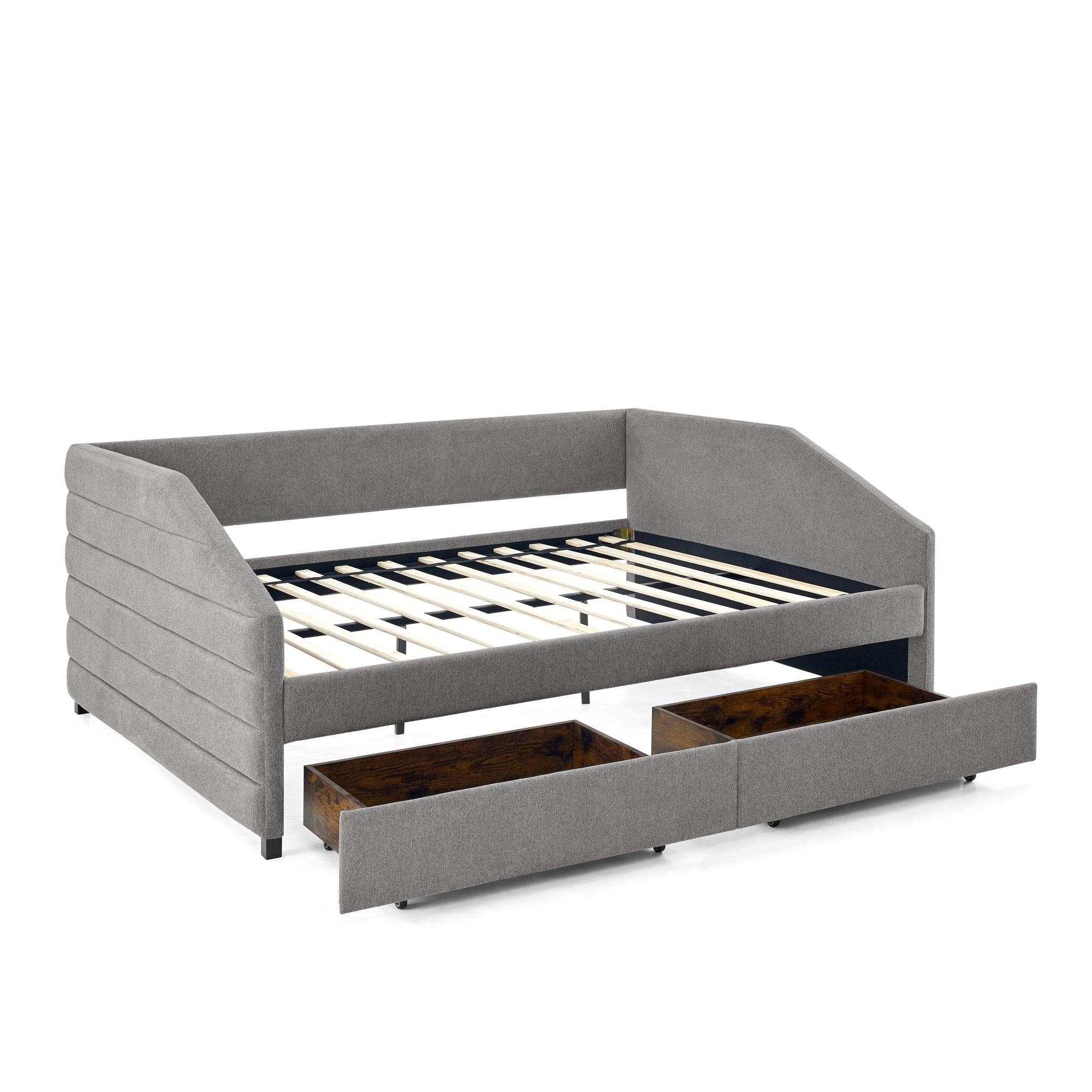 Upholstered Tufted Queen Size Daybed with Two Drawers Trundle, Linen Fabric, Grey, 88'x64.5'x34' - Grand Goldman Shop