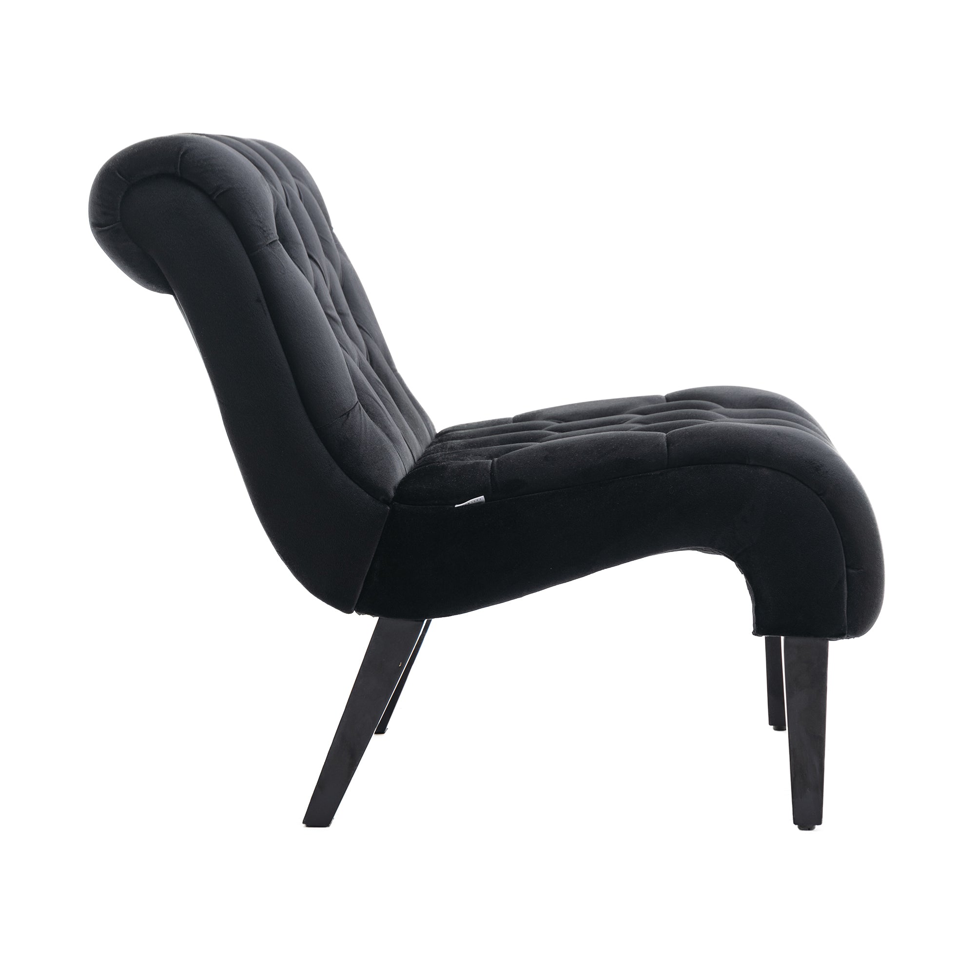 COOLMORE Modern Velvet Armless Accent Living Room Chair / Leisure Chair,Upholstered Fabric Button Comfortable Chair with Wooden Legs for Bedroom, Living Room, Office (Black Velvet) - Grand Goldman Shop
