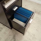 Home office desk with modesty panel and detached file cabinet on locking wheels with two drawers file drawer cubby shelf meta