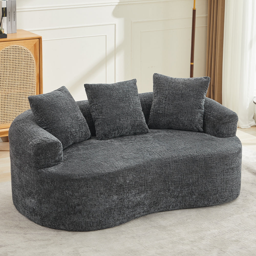 Curved Loveseat, Small Chenille Sofa with 3 Pillows, Deep Seat Couch for Apartment, Living Room, No Assembly Needed - Grand Goldman Shop
