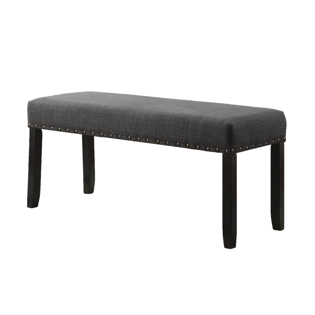 Biony Fabric Dining Bench with Nailhead Trim, Grey - Grand Goldman Shop