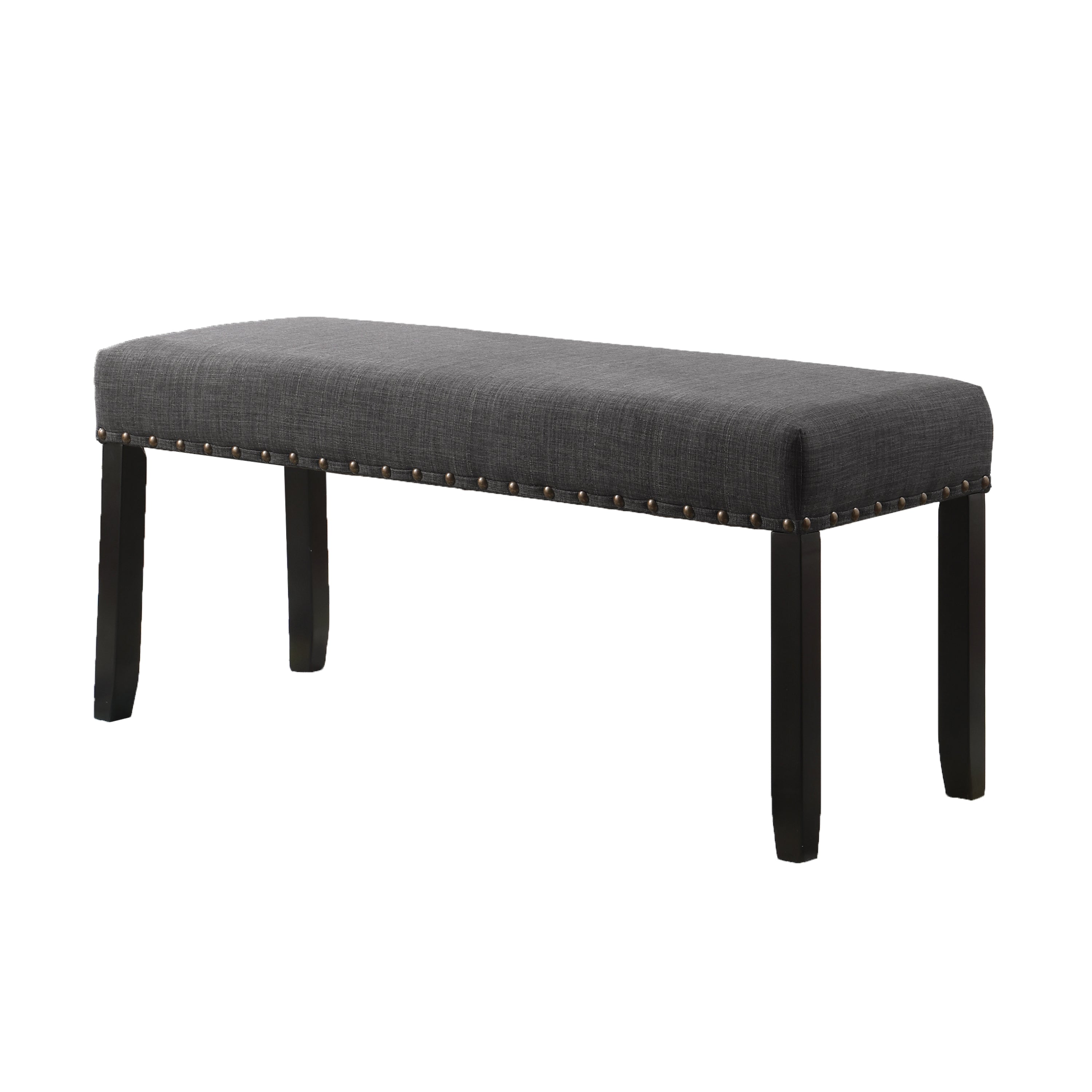 Biony Fabric Dining Bench with Nailhead Trim, Grey - Grand Goldman Shop