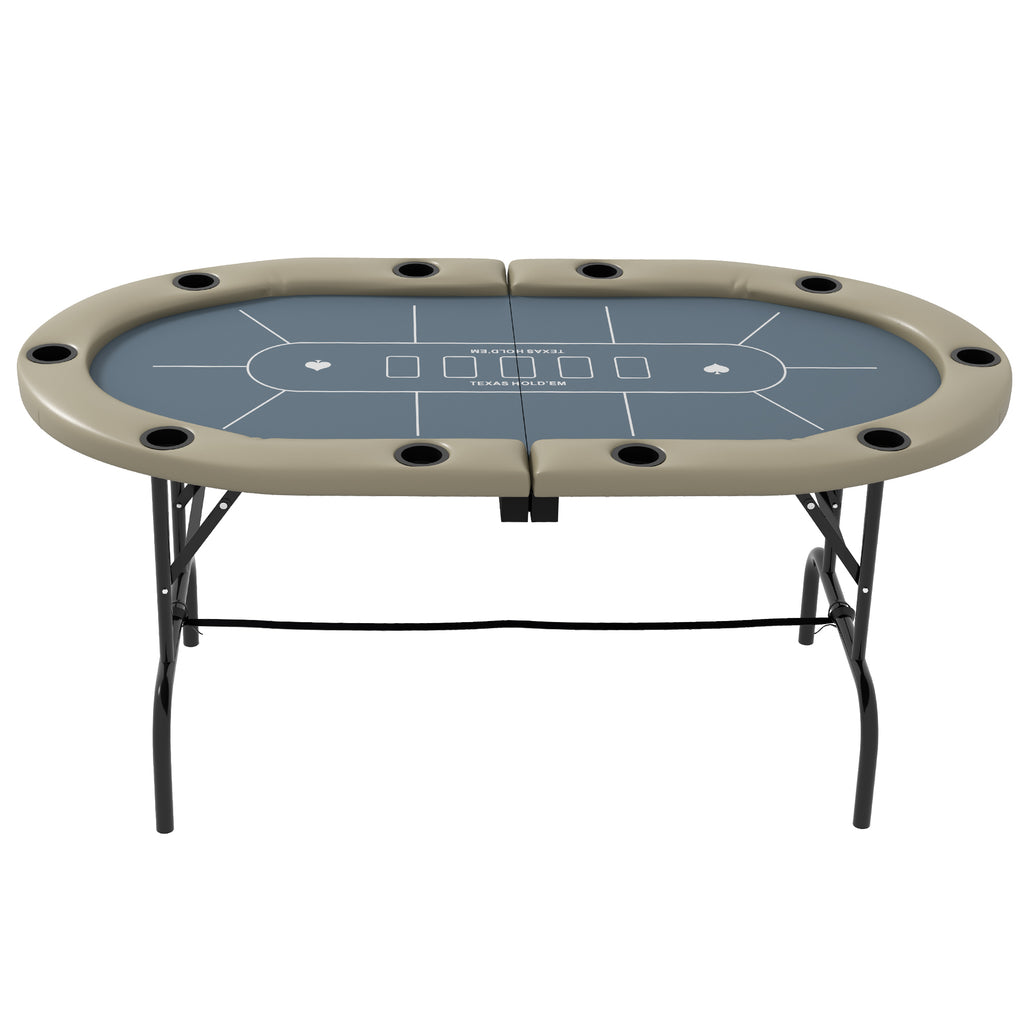 Soozier Poker Table Foldable, 70' Oval Blackjack Casino Texas Holdem Poker Game Table for 10 Players with Cup Holders, Blue a