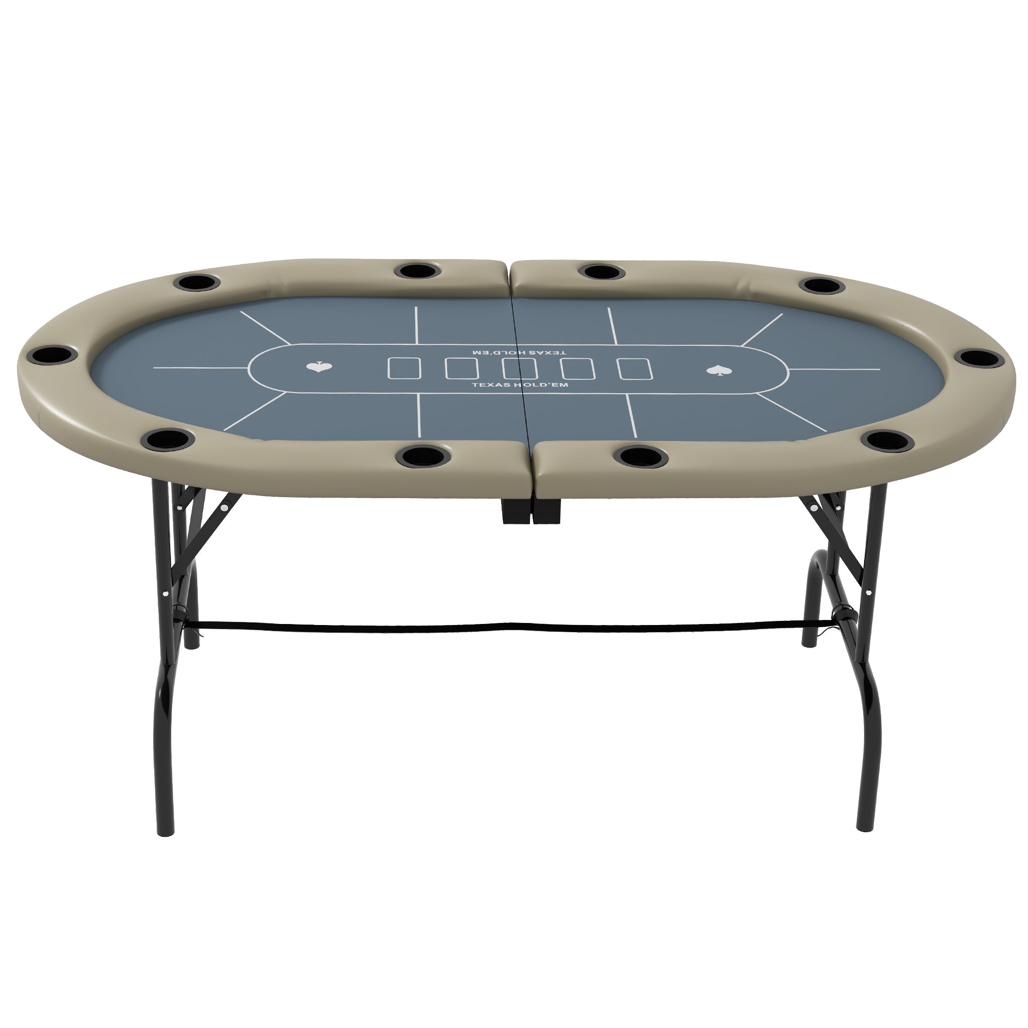 Soozier Poker Table Foldable, 70' Oval Blackjack Casino Texas Holdem Poker Game Table for 10 Players with Cup Holders, Blue a