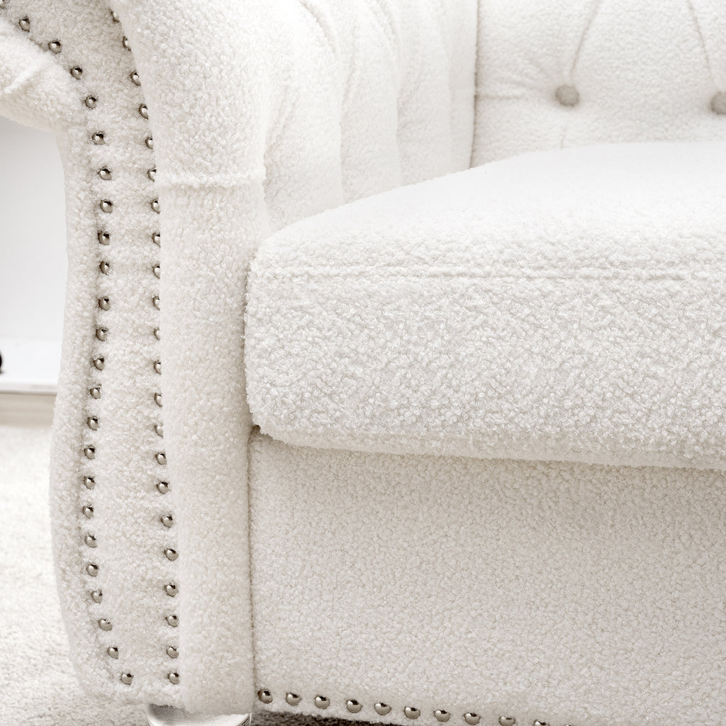 Modern Teddy Velvet 1 Seater Sofa for Living Room, White, Acrylic Legs, 38.98'W x 32.09'D x 28.35'H - Grand Goldman Shop