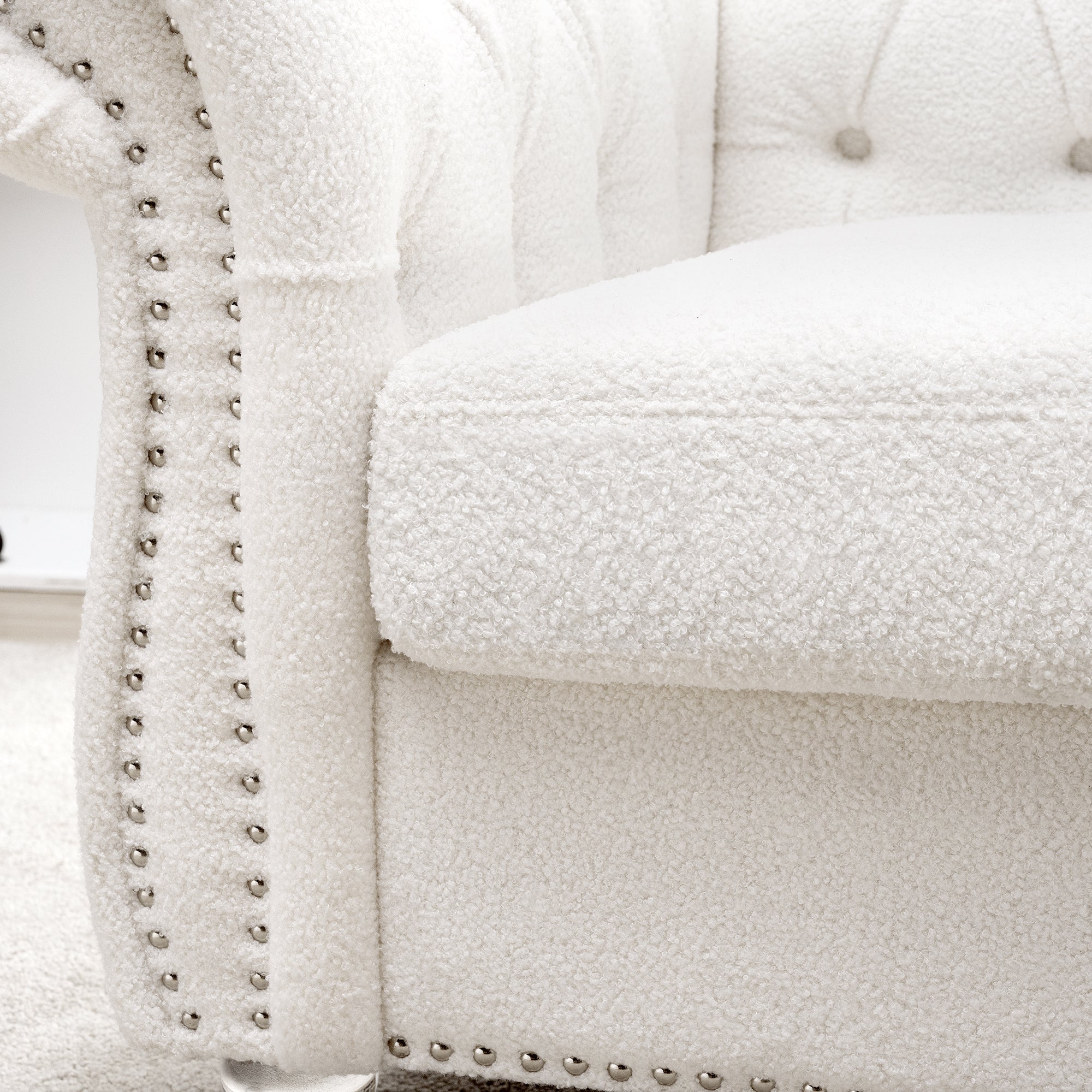 Modern Teddy Velvet 1 Seater Sofa for Living Room, White, Acrylic Legs, 38.98'W x 32.09'D x 28.35'H - Grand Goldman Shop