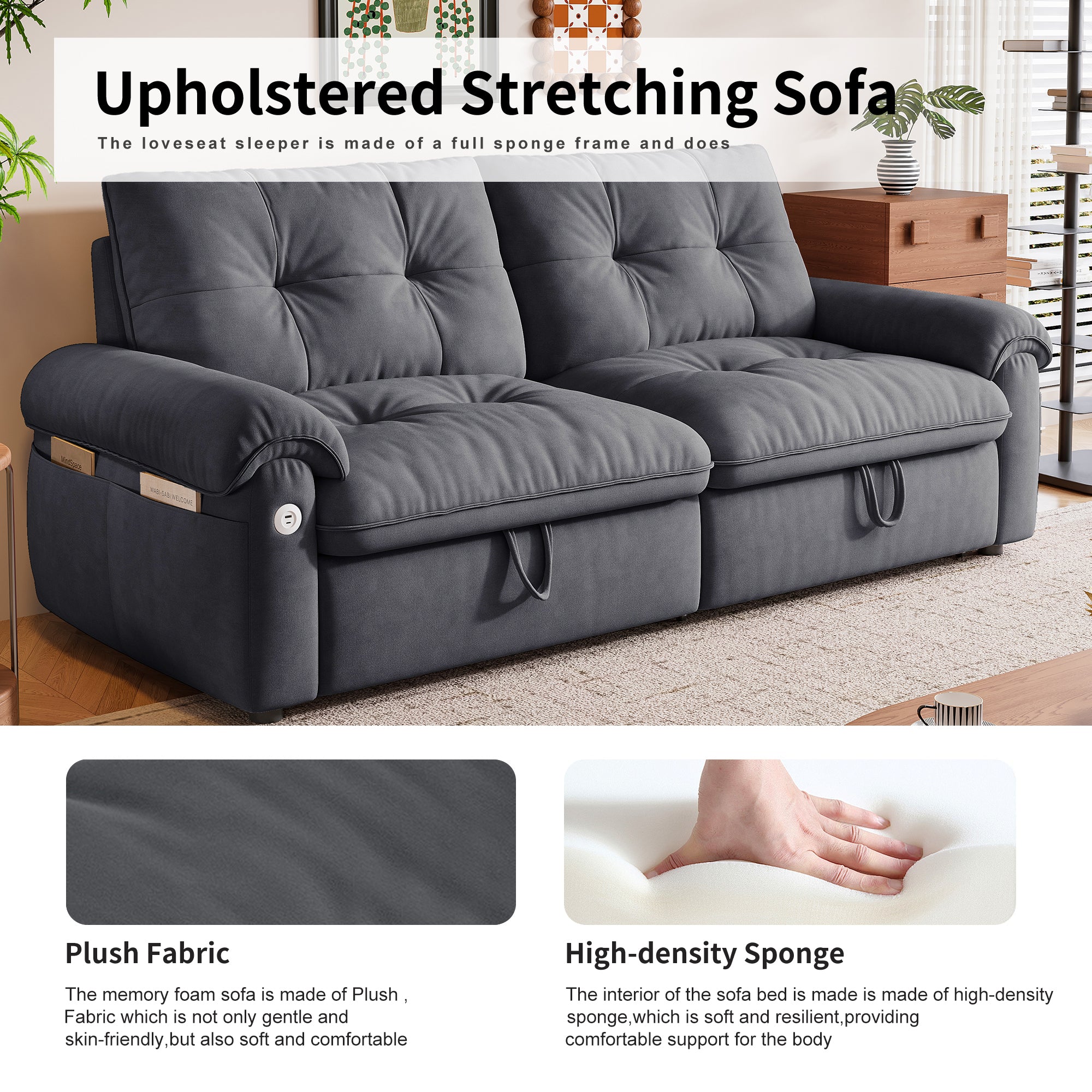 W3820S00027, a 77-inch convertible sofa bed, and a 2-in-1 piece suitable for both sitting and lying. Made of cloud-like fabric, it is applicable to living rooms, bedrooms and apart - Grand Goldman Shop