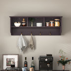 Espresso Entryway Wall Mounted Coat Rack with 4 Dual Hooks Living Room Wooden Storage Shelf - Grand Goldman Shop