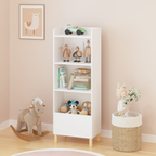 Kids 4-Tier Bookcase, Children's Book Display with Safety Restraint, White MDF & Pine Wood Storage Cabinet for Nursery, Playr
