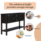 48'' Solid Wood Sideboard Console Table with 2 Drawers and Cabinets and Bottom Shelf, Retro Style Storage Dining Buffet Server Cabinet for Living Room Kitchen Dining Room (Espresso - Grand Goldman Shop