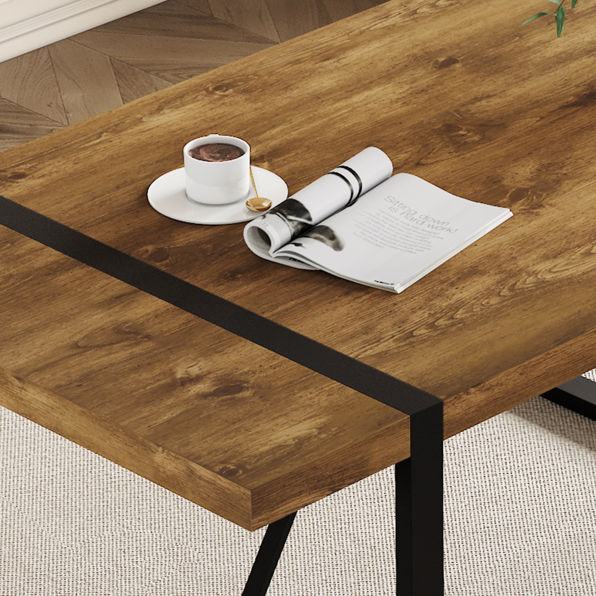 Rustic Industrial Rectangular Wood Dining Table For 4-6 Person, Thick Engineered Wood color Tabletop and Black Metal Legs,Desk For Kitchen Dining Living Room - Grand Goldman Shop