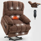 23' Seat Width and High Back Large Size Chenille Power Lift Recliner Chair with 8-Point Vibration Massage and Lumbar Heating, Brown - Grand Goldman Shop