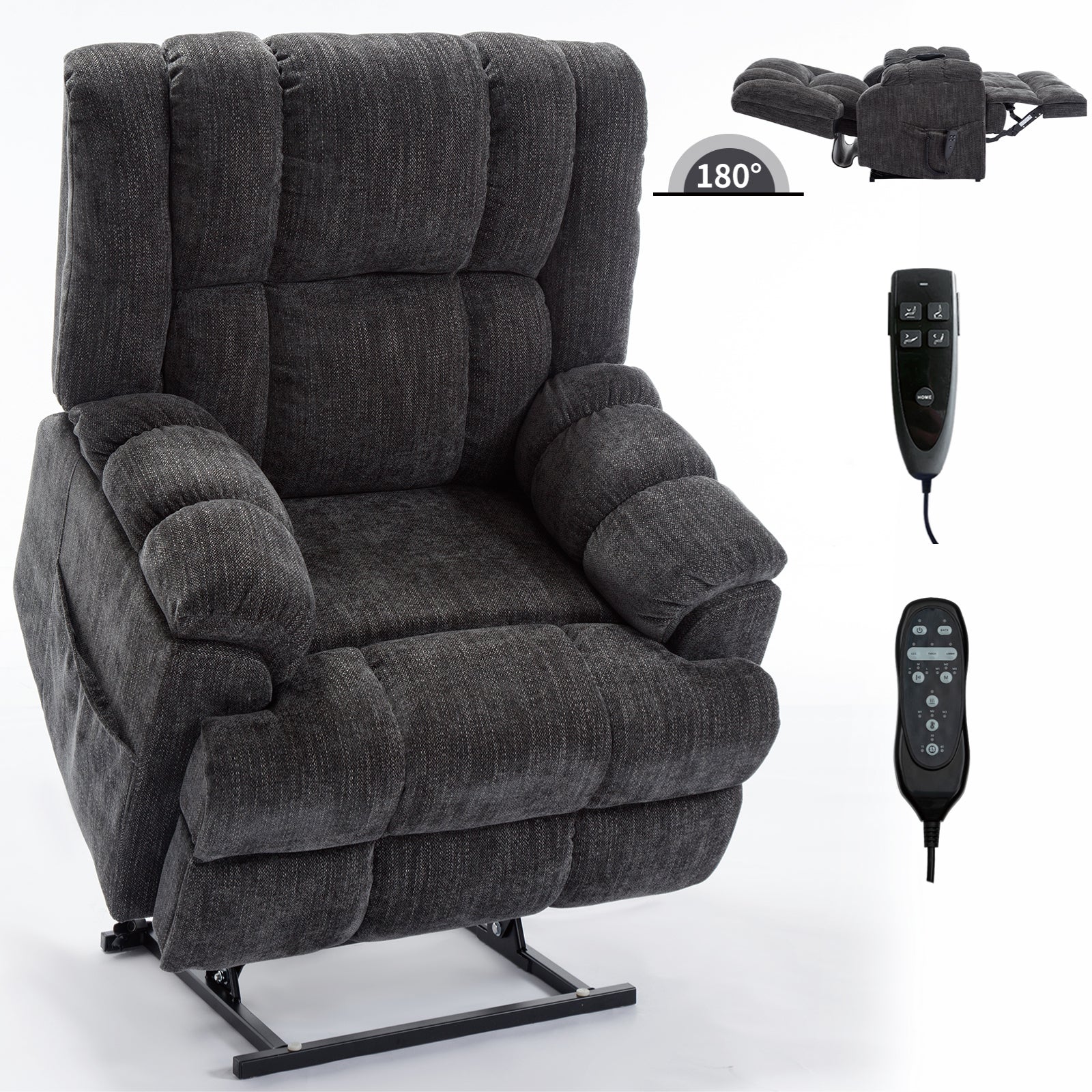 Dual Motor Heat Massage Infinite Position Up to 350 LBS Electric Power Lift Recliners with Power-Remote, Medium-firm and Heavy Duty, Grey - Grand Goldman Shop