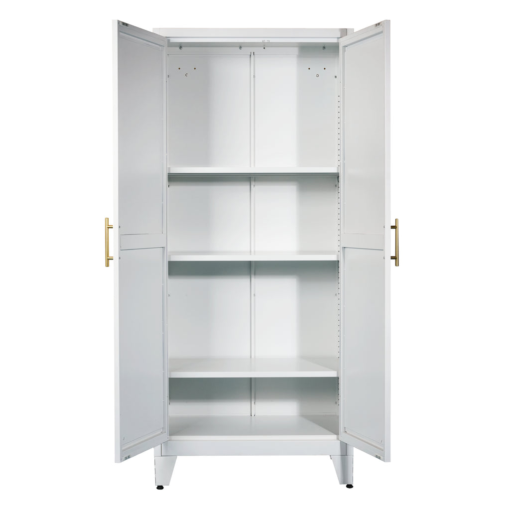 71'' 2 Shapely Doors Cabinet, Metal Storage Cabinet with Doors and Adjustable Shelves, for Bedroom, Living Room, Kitchen (White) - Grand Goldman Shop