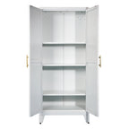 71'' 2 Shapely Doors Cabinet, Metal Storage Cabinet with Doors and Adjustable Shelves, for Bedroom, Living Room, Kitchen (White) - Grand Goldman Shop