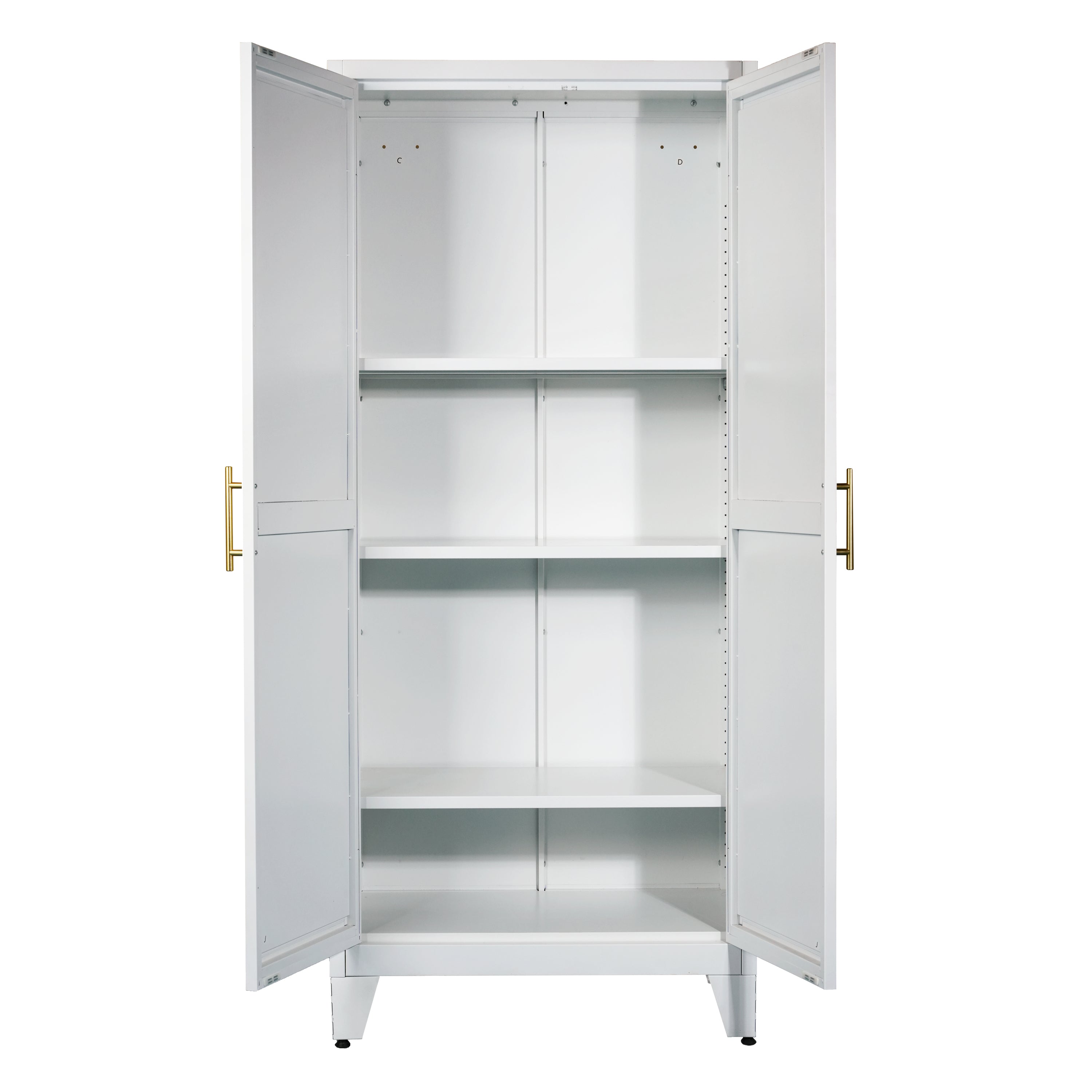71'' 2 Shapely Doors Cabinet, Metal Storage Cabinet with Doors and Adjustable Shelves, for Bedroom, Living Room, Kitchen (White) - Grand Goldman Shop