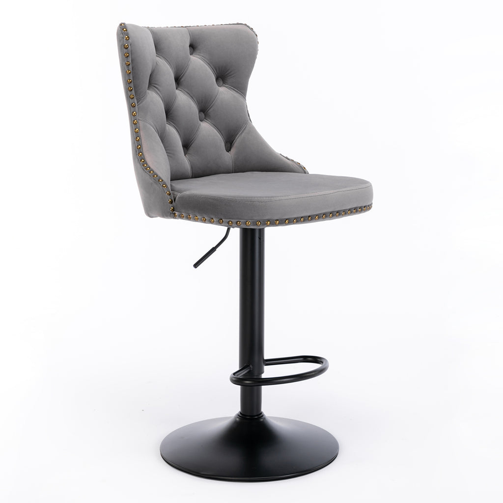 A&A Furniture,Swivel Velvet Barstools Adjusatble Seat Height from 25-33 Inch,17.7 inch base, Modern Upholstered Bar Stools with Backs Comfortable Tufted for Home Pub and Kitchen Island,Gray,Set of 2 - Grand Goldman Shop