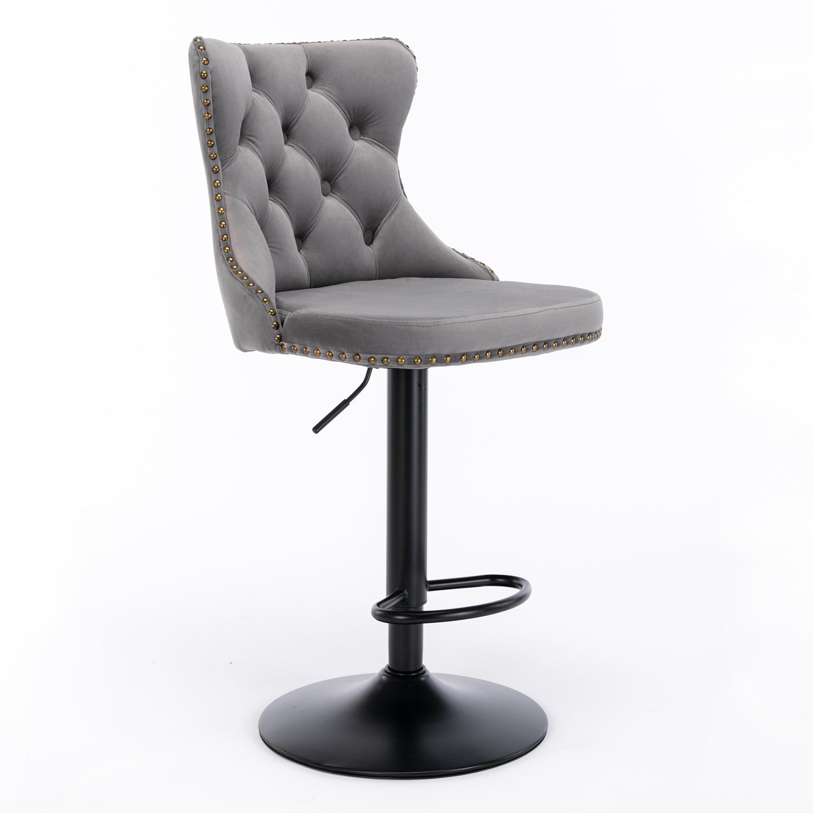 A&A Furniture,Swivel Velvet Barstools Adjusatble Seat Height from 25-33 Inch,17.7 inch base, Modern Upholstered Bar Stools with Backs Comfortable Tufted for Home Pub and Kitchen Island,Gray,Set of 2 - Grand Goldman Shop