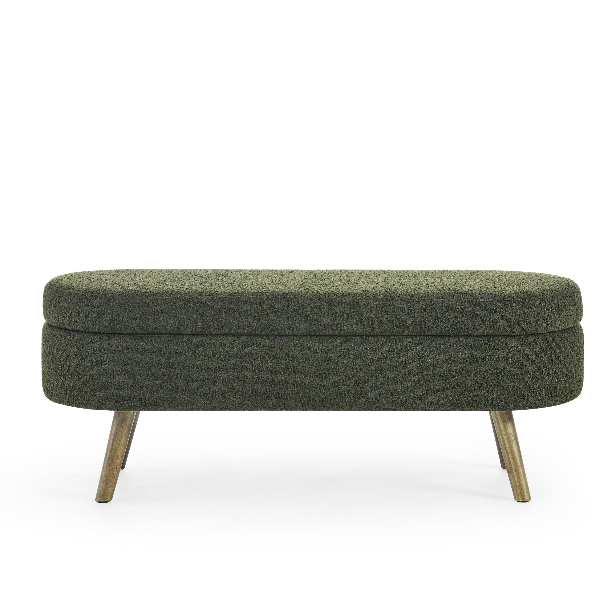 Elegant Ottoman Oval Storage Bench with Rubber Wood Legs in Green, Foam Upholstery, 43.5'x16'x16' - Grand Goldman Shop
