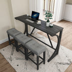 Bar Table Set with Power Outlet, Bar Table and Chairs Set, 4 Piece Dining Table Set, Industrial Breakfast Table Set, for Living Room, Dining Room, Game Room - Grand Goldman Shop