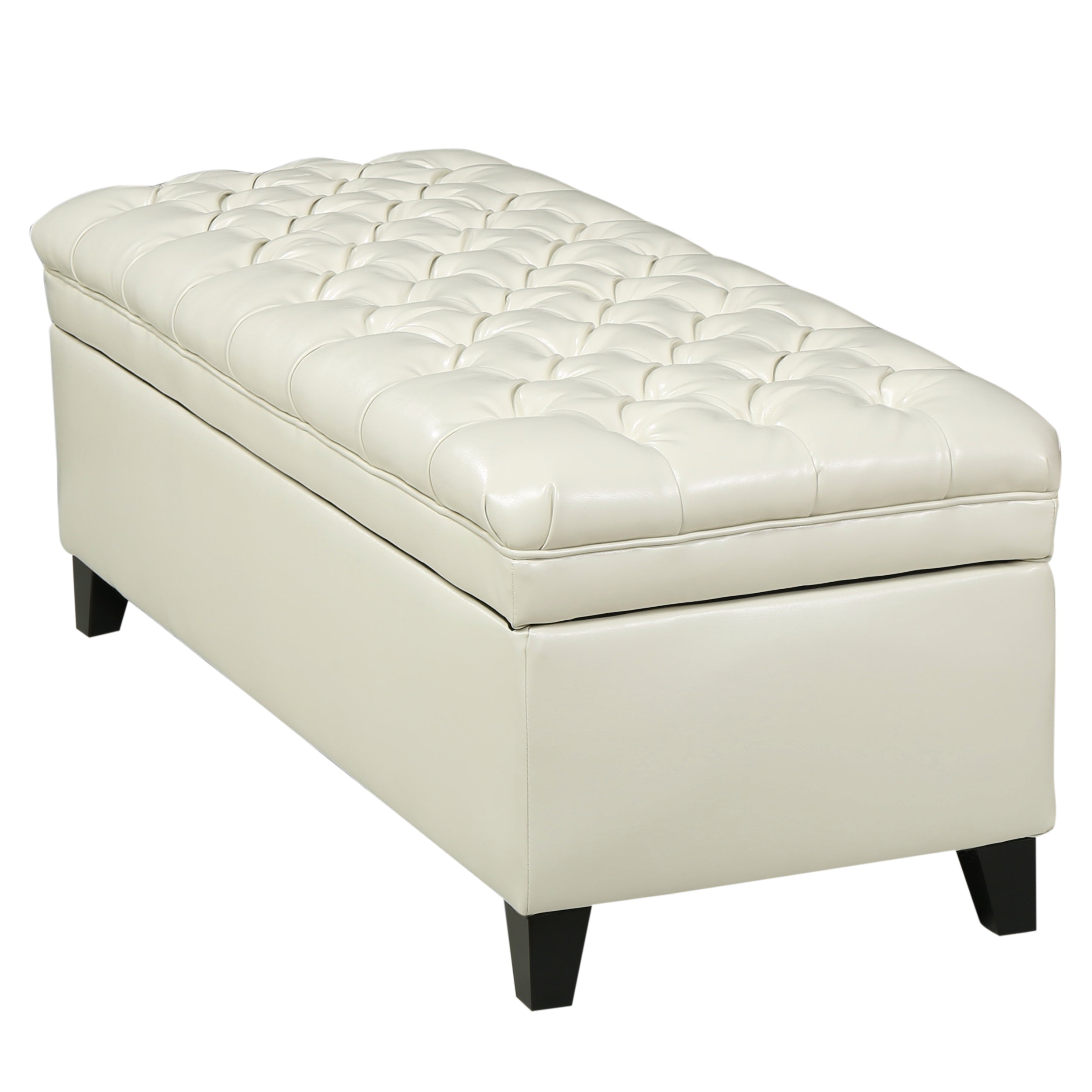 Juliana Storage Ottoman with Hidden Compartment in Ivory PU Leather, 50 x 20.5 Inches - Grand Goldman Shop