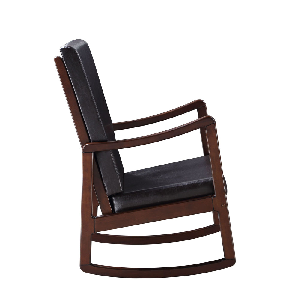Raina Dark Brown Synthetic Leather & Espresso Finish Rocking Chair with Foam Cushioning, 220lb Capacity - Grand Goldman Shop