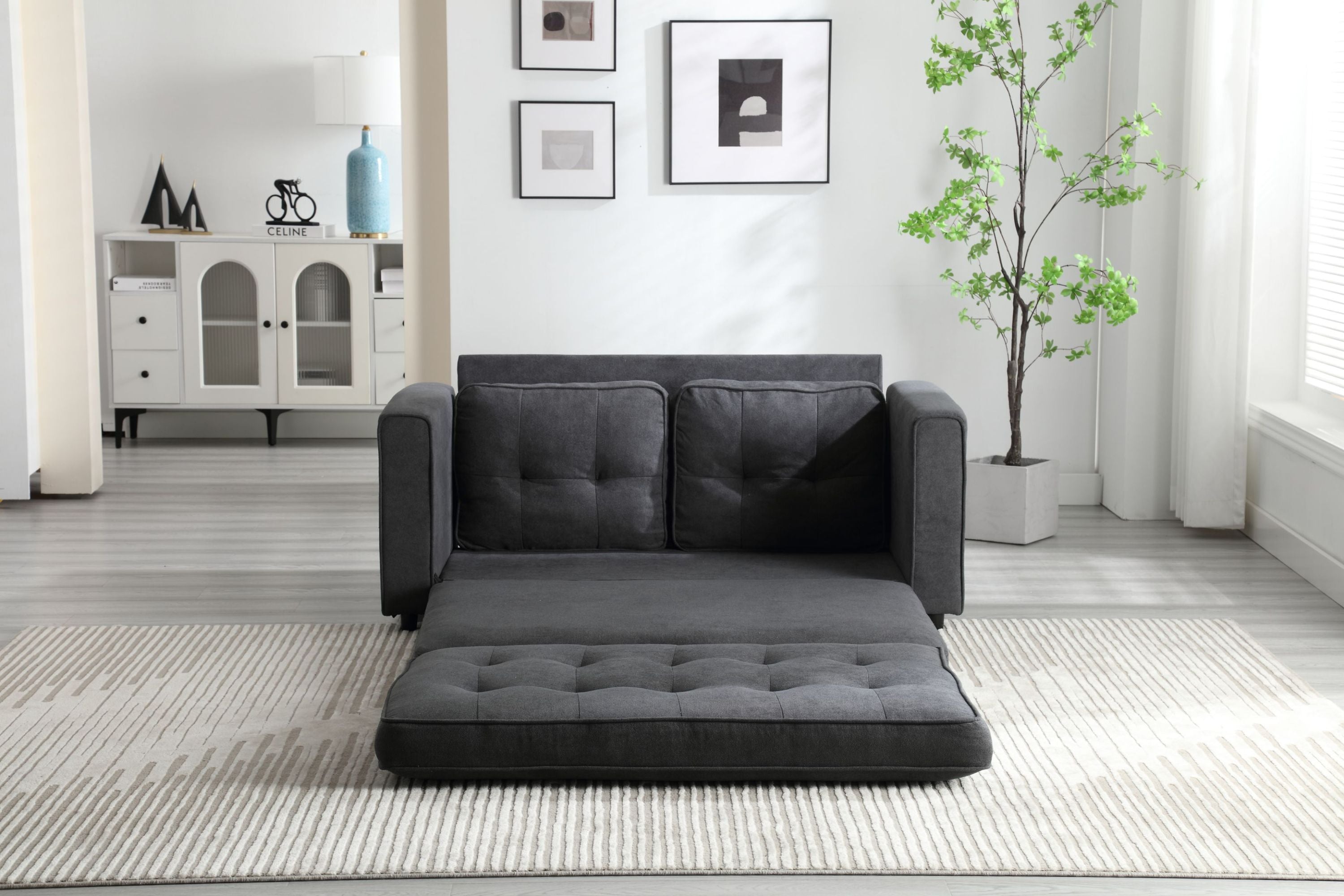 3 Fold Sofa,Convertible Futon Couch sleeper sofabed,Space saving loveseat,Pull Out Couch Bed for Living Room,Dark Gray & Light Gray & Beige,Velvet linen fabric - Grand Goldman Shop