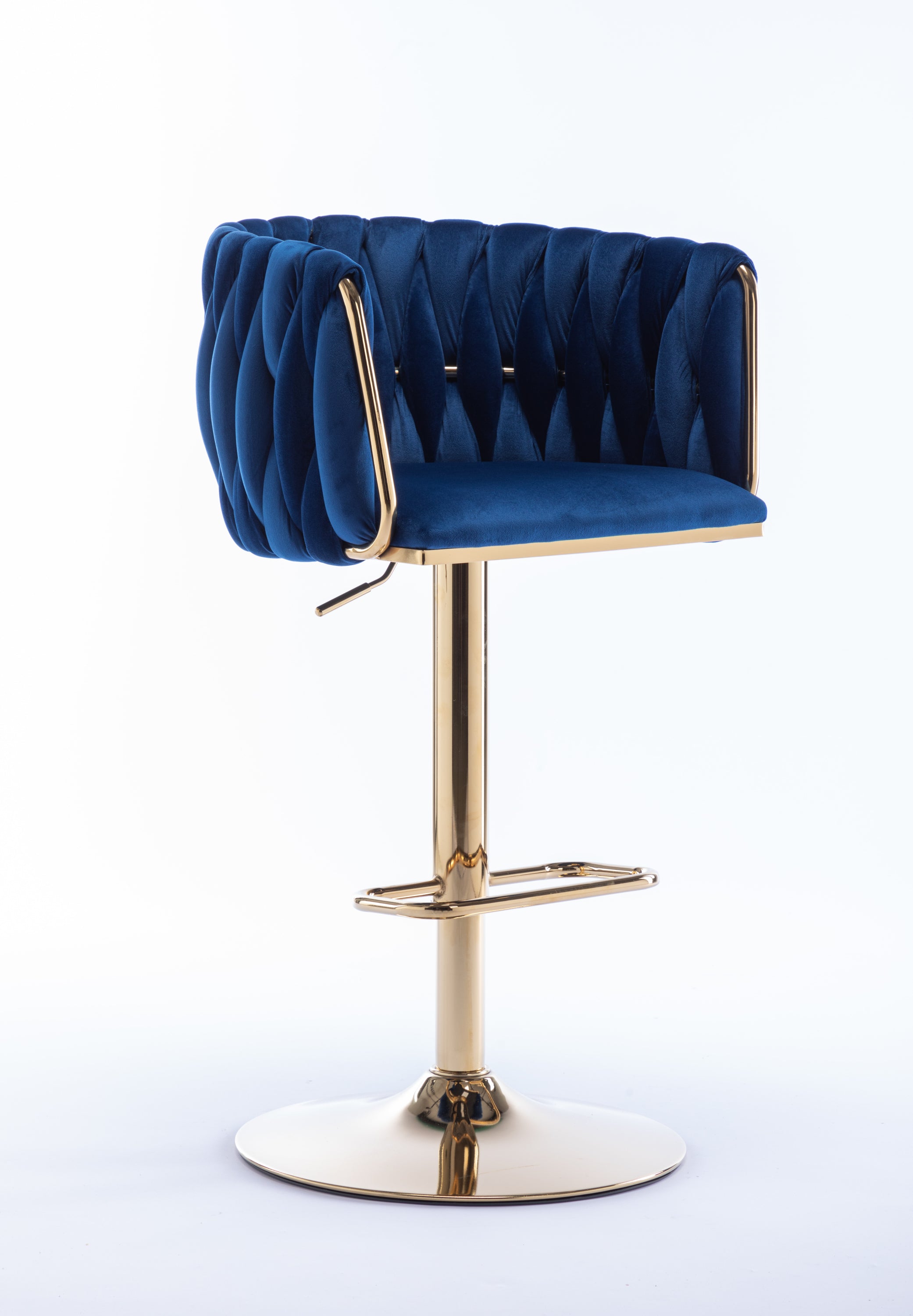 Set of 2  Bar Stools,with Chrome Footrest and Base Swivel Height Adjustable Mechanical Lifting Velvet + Golden Leg Simple Bar Stool-Navy - Grand Goldman Shop