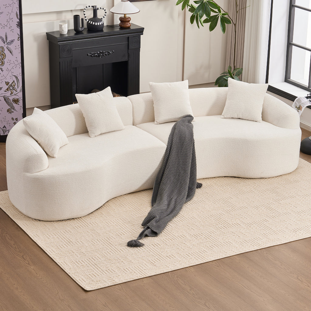 LY-025 Full Compression Sponge Sofa Cloud White Curved Modular Sectional 30D High-Density Chenille Sleeper Couch 110'L - Grand Goldman Shop