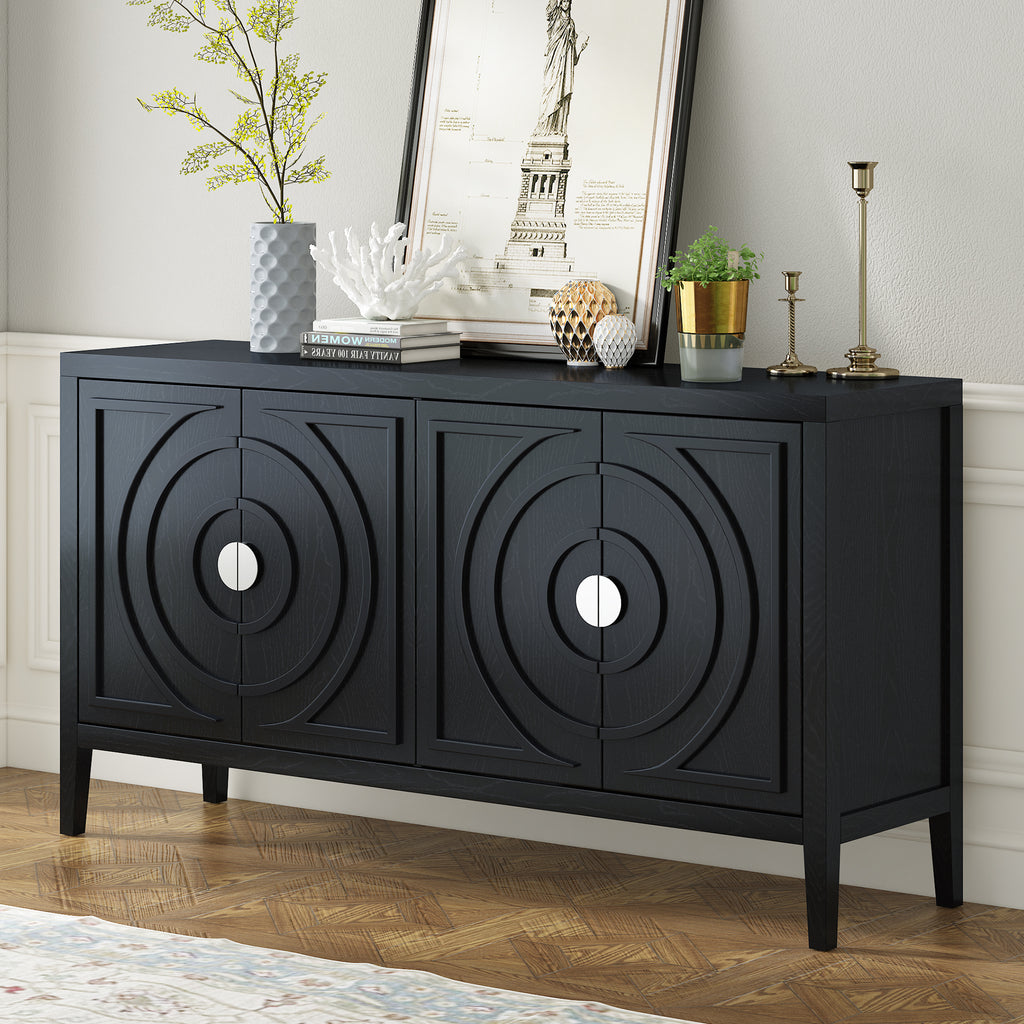 TREXM Retro Sideboard door with Circular Groove Design Round Metal Door Handle for Entrance, Dinning Room, Living Room (Black) - Grand Goldman Shop