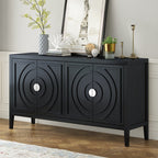 TREXM Retro Sideboard door with Circular Groove Design Round Metal Door Handle for Entrance, Dinning Room, Living Room (Black) - Grand Goldman Shop