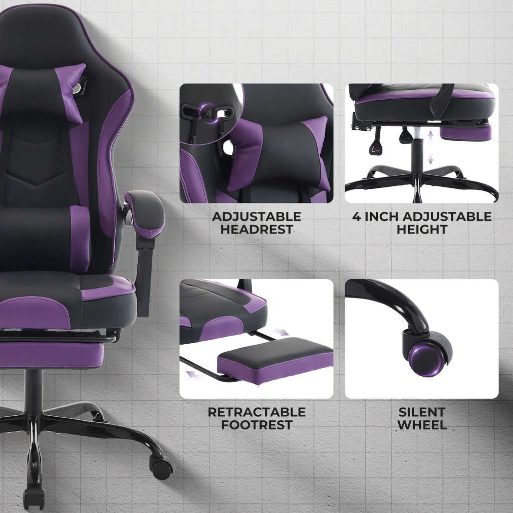 Gaming Chair, Ergonomic Computer Chair with Footrest and Massage Lumbar Support, Height Adjustable Swivel Video Game Chair fo
