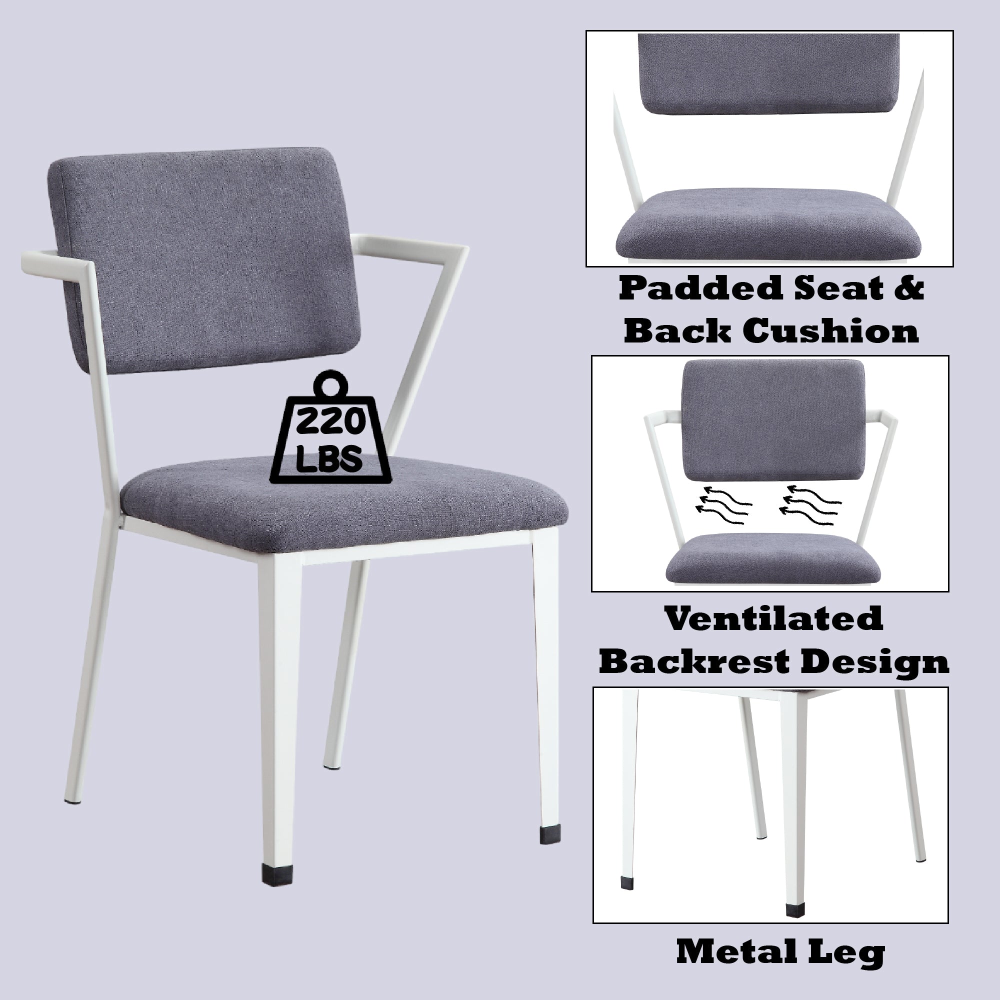 Cargo Gray Fabric & White Finish Office Chair - Grand Goldman