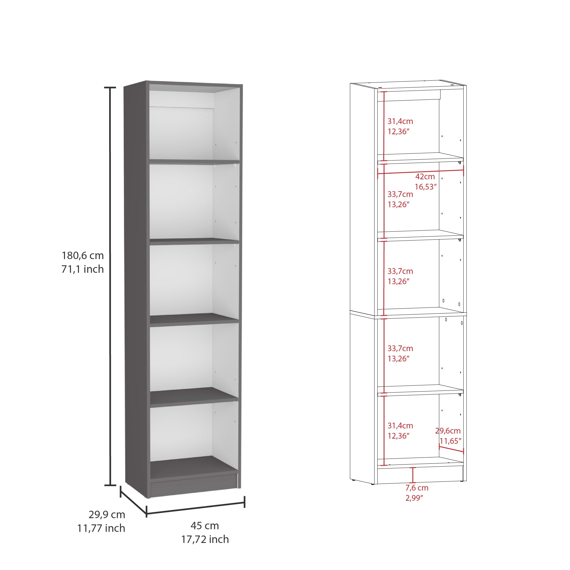 2 Piece Bookcase Living Room Set,  Storage Cabinet, 42' Wide and 9 Shelves Matt Gray / White - Shop Quality Furniture at Gran