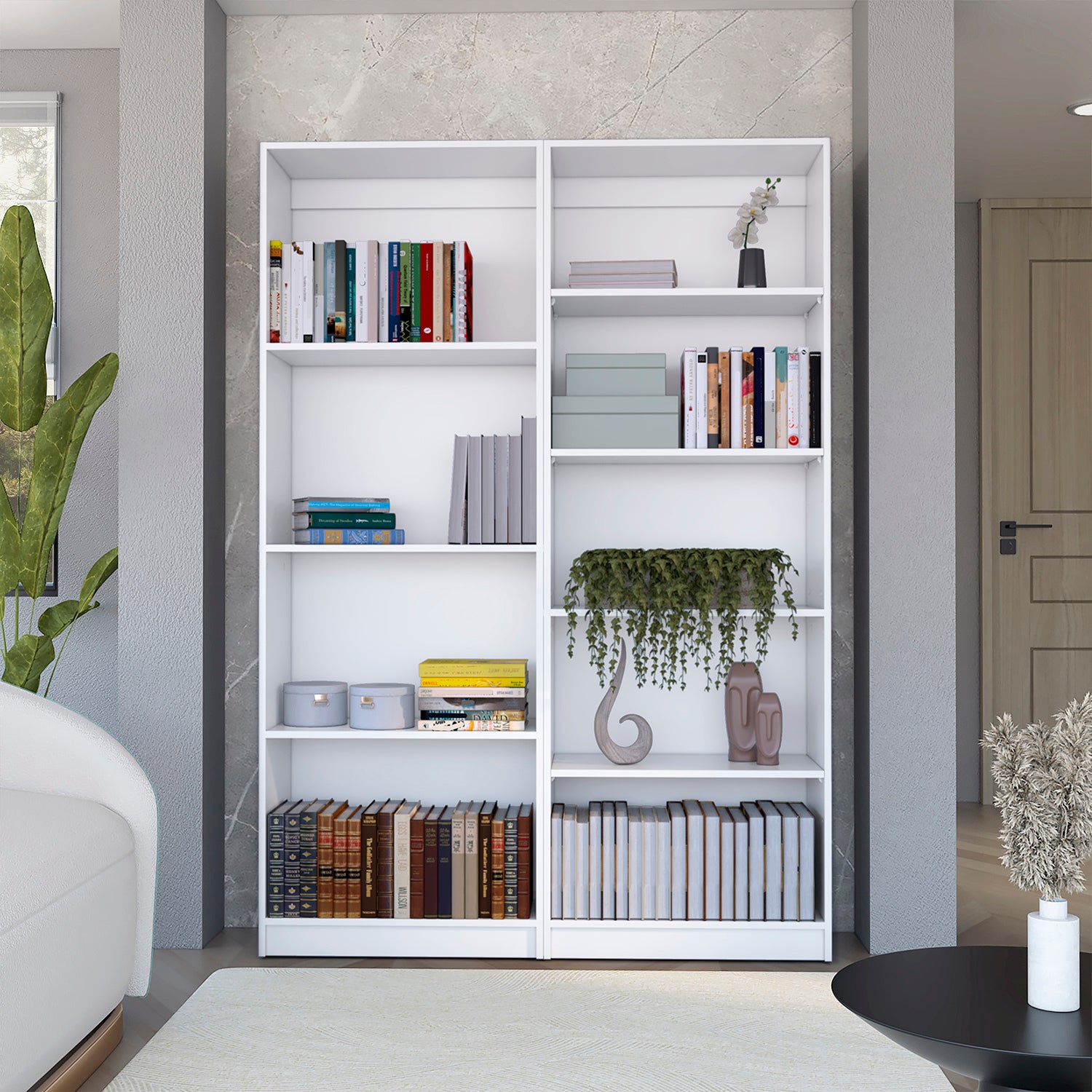 2 Piece Bookcase Living Room Set,  Storage Cabinet, 49' Wide and 9 Shelves White | Premium Home Decor - Grand Goldman