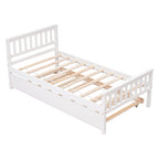 Twin Bed with Trundle, Platform Bed Frame with Headboard and Footboard, for Bedroom Small Living Space,No Box Spring Needed,White - Grand Goldman Shop