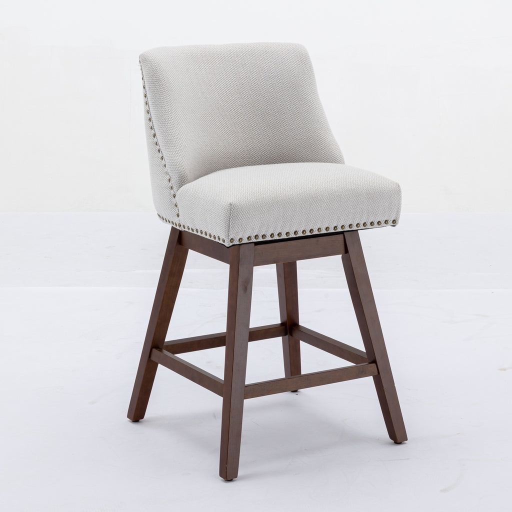 Ivory Upholstered Counter Height Swivel Barstools Set of 2, 26'' H Seat, Fabric and Rubber Wood - Grand Goldman Shop