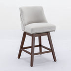 Ivory Upholstered Counter Height Swivel Barstools Set of 2, 26'' H Seat, Fabric and Rubber Wood - Grand Goldman Shop