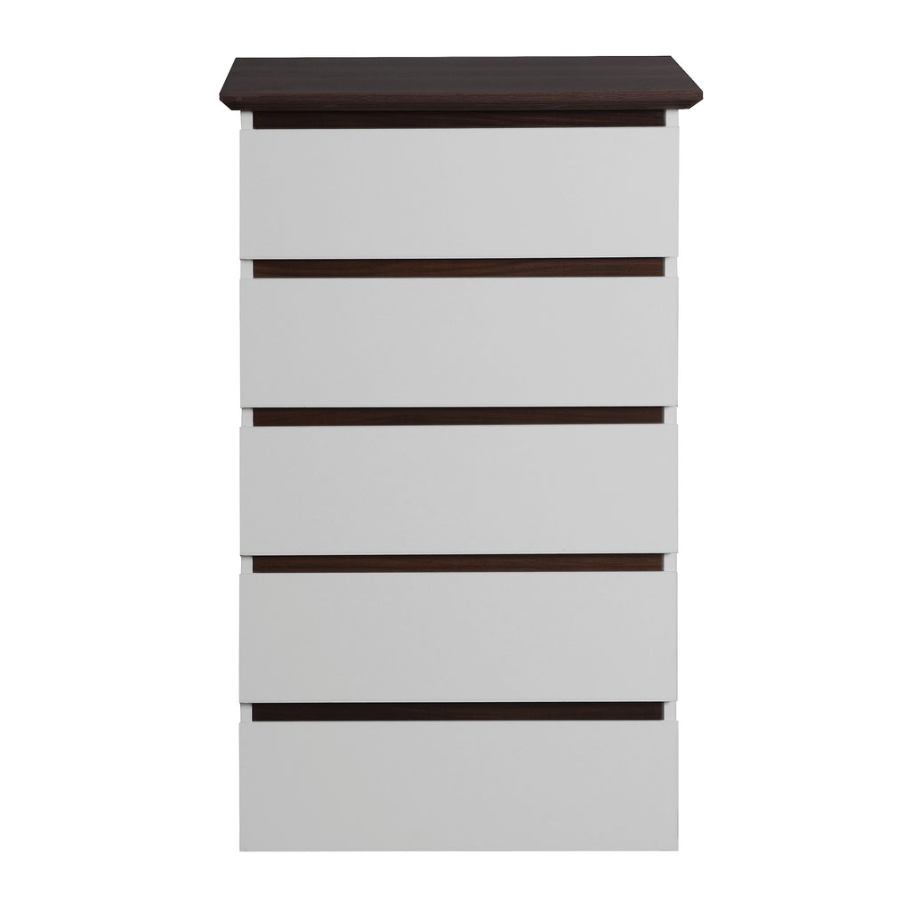 5 Drawer Dresser for Bedroom,  Modern Closet Dressers Chest of Drawers, White & Walnut color Storage Dresser Chest Cabinet Organizer Unit - Grand Goldman Shop