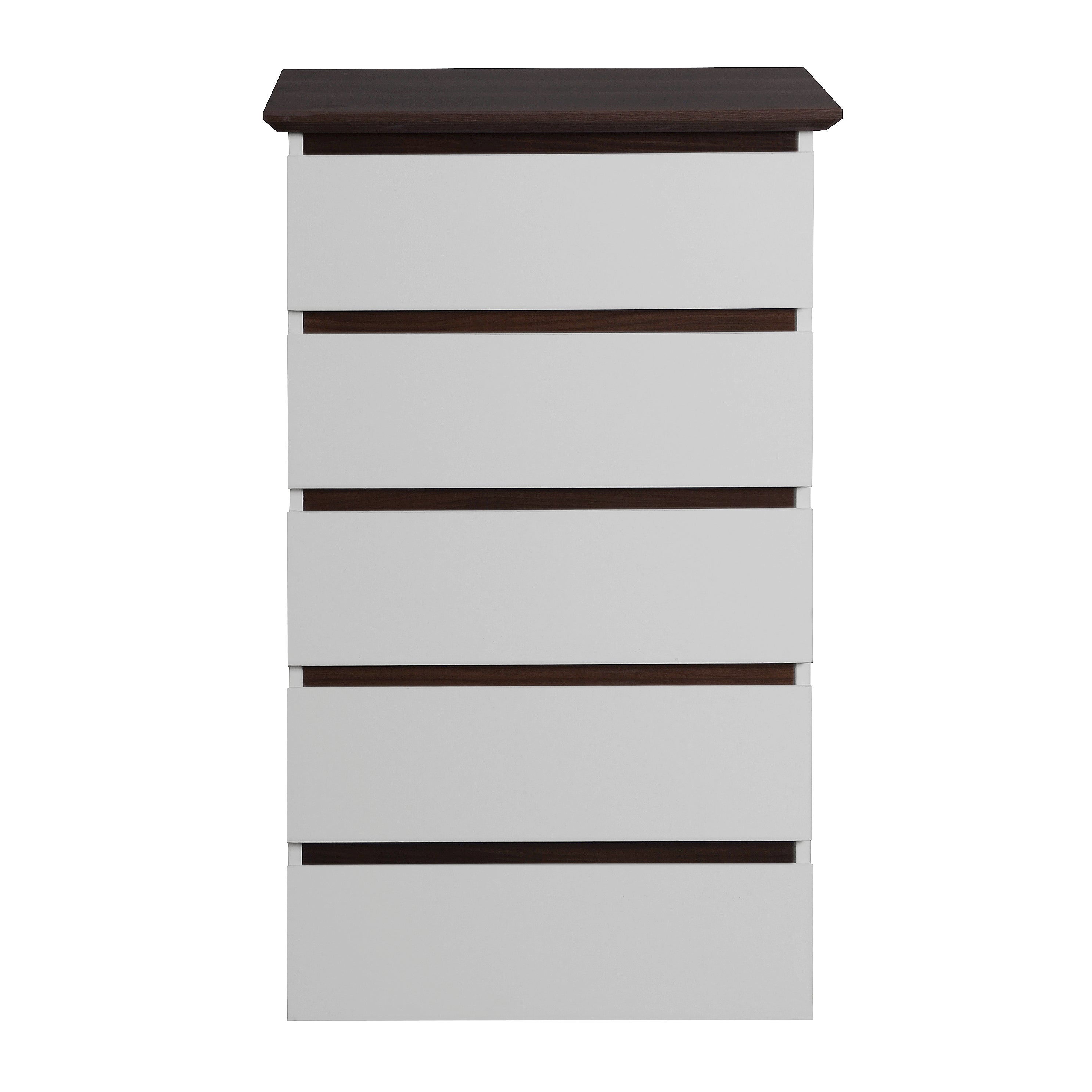 5 Drawer Dresser for Bedroom,  Modern Closet Dressers Chest of Drawers, White & Walnut color Storage Dresser Chest Cabinet Organizer Unit - Grand Goldman Shop