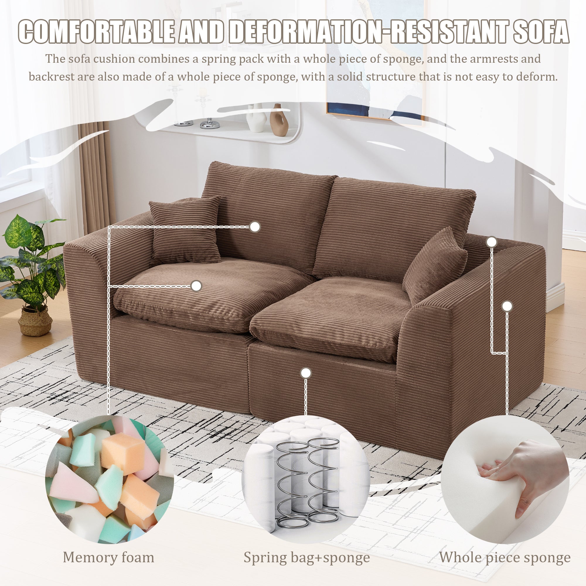 UNITED WE WIN Modular Sectional Sofa Cloud Couch,Comfy Cloud Modern Sofa,2 Seater with Cushion Covers Removable Furniture for Living Room Bedroom Apartments Dorms,No Assembly Required - Grand Goldman Shop