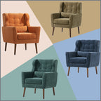 Modern Accent Chair,Chenille Arm Chairs for Living Room,Upholstered Mordern Armchair,Comfy Soft Padded Lounge Chair in Small Space, Bedroom, w/Pillow, Solid Wood Leg (Orange) - Grand Goldman Shop