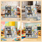 Kids Bookshelf and Toy Storage Organizer, Multifunctional 4 Tier Wooden Kids Book Shelf with  Bookcase Display Stand in Kids 