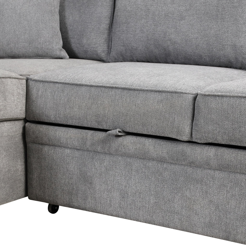 Modern Sleeper Sofa Bed with Storage Ottoman, Gray Linen, 84.75' L Shape Couch for Living Room or Apartment - Grand Goldman Shop