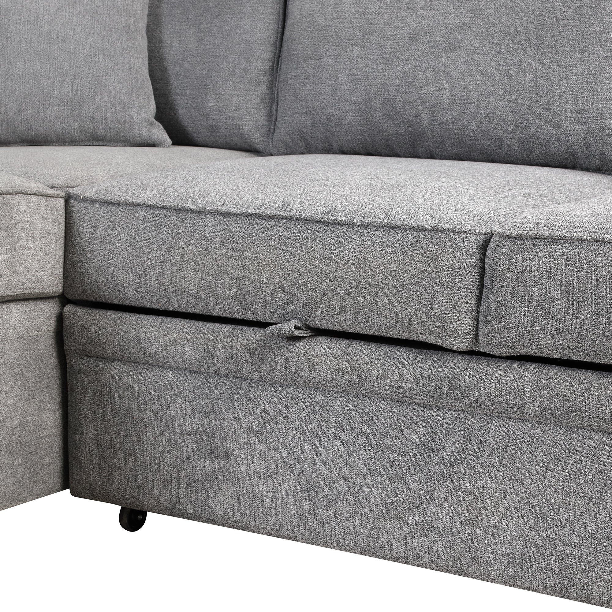 Modern Sleeper Sofa Bed with Storage Ottoman, Gray Linen, 84.75' L Shape Couch for Living Room or Apartment - Grand Goldman Shop