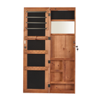 Solid Wood Jewelry Armoire Organizer Cabinet with Full-Length Mirror, Brown, Wall-Mounted Lockable with LED Light, 47.5x14.3 in - Grand Goldman Shop
