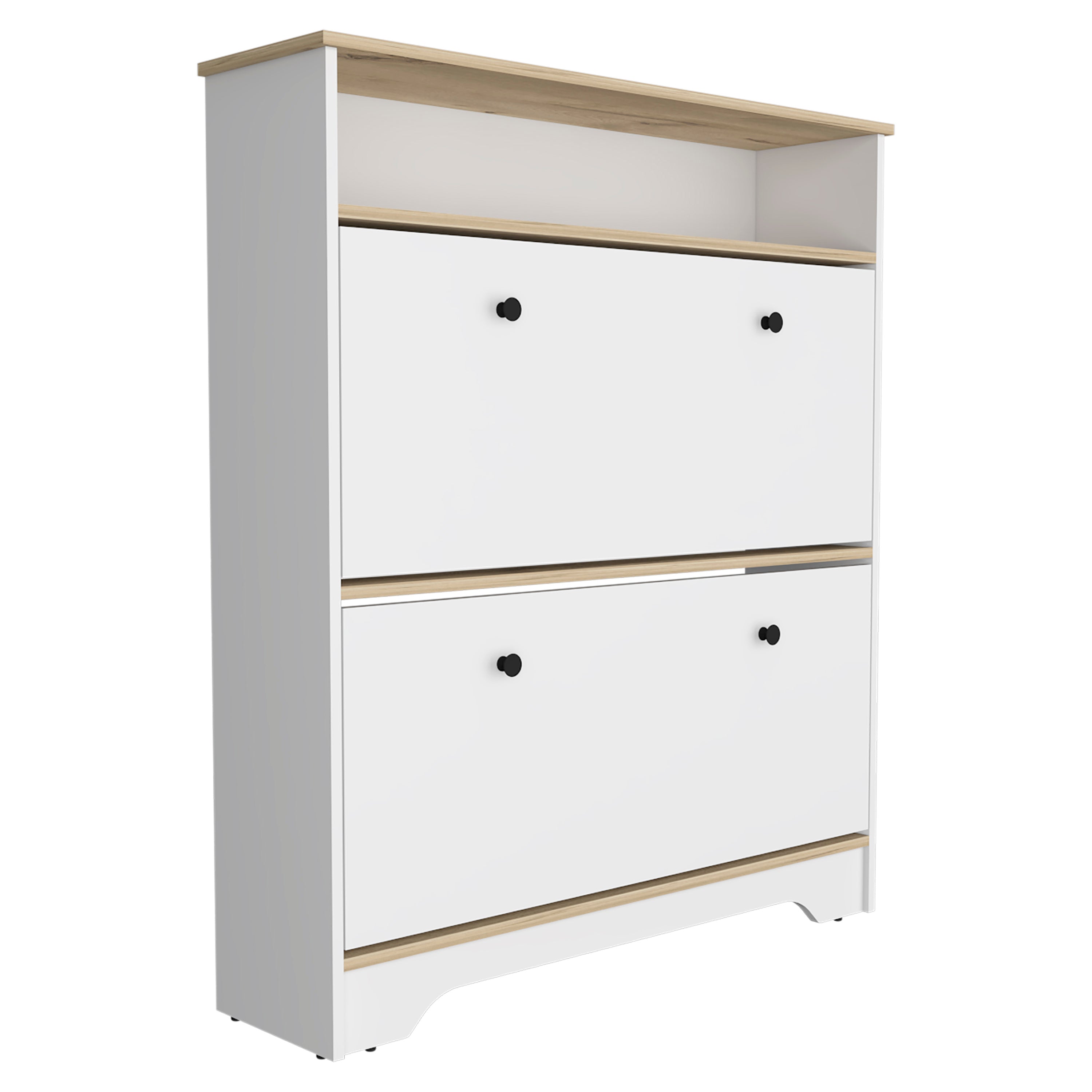 Shoe Rack Dublin, One Open Shelf, Two Extendable Cabinets, Light Oak / White Finish - Grand Goldman Shop