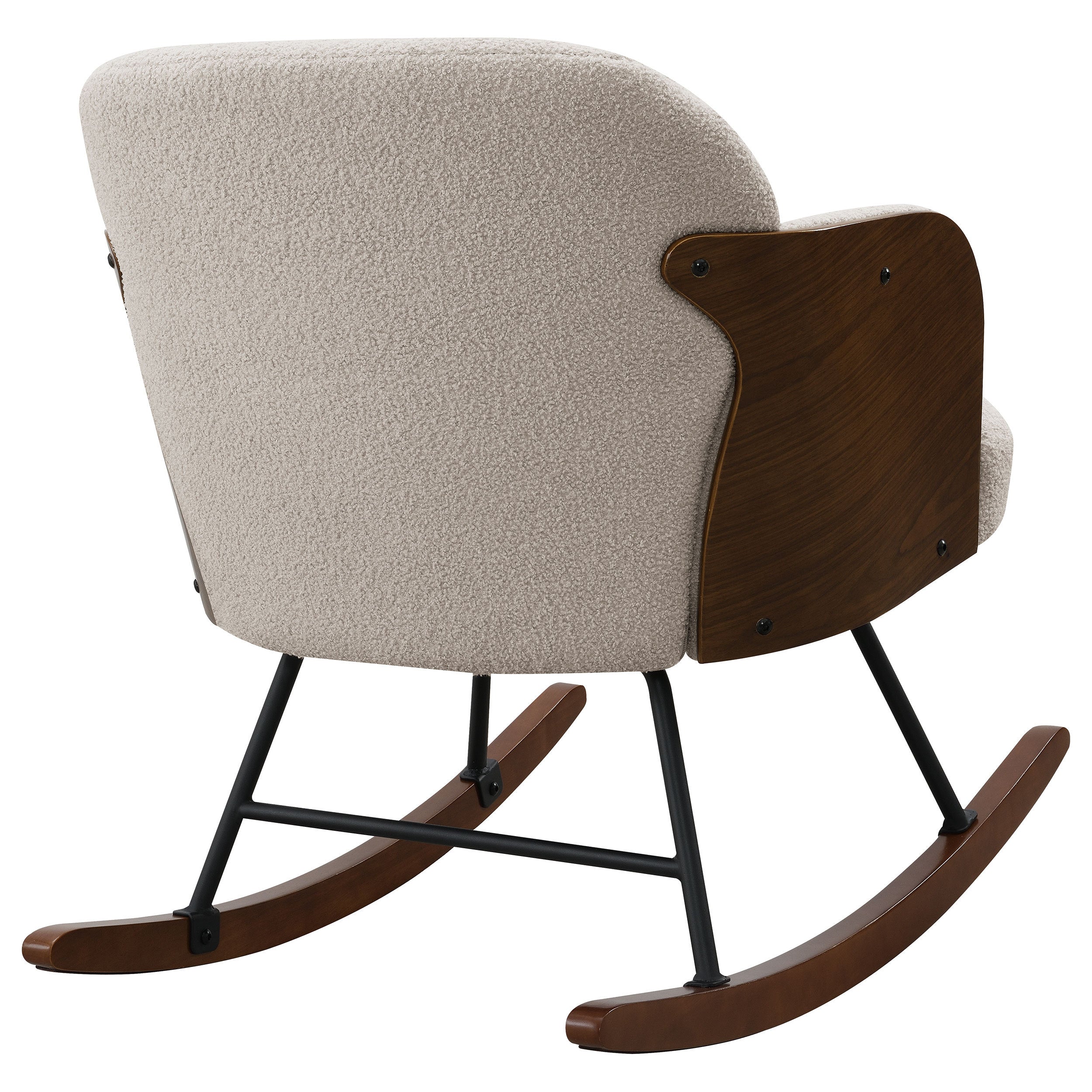 Valera Beige Boucle Upholstered Mid Back Rocking Chair with Walnut-Finished Frame and Wooden Rockers - Grand Goldman Shop